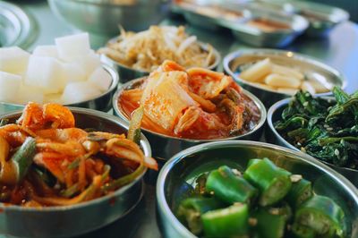 Close-up of meal served on table