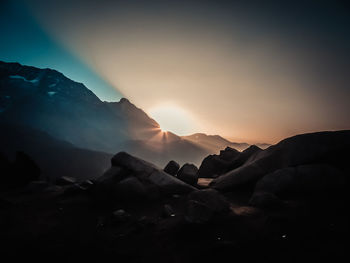 Scenic view of mountains during sunset