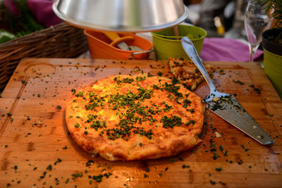 High angle view of food on cutting board