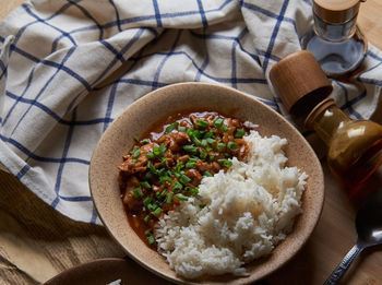 High angle view of food on table
