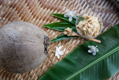 Thai dessert  ingredients on wooden table