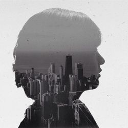 Double exposure of woman and willis tower against sea