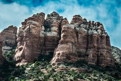 Low angle view of trees against cloudy sky