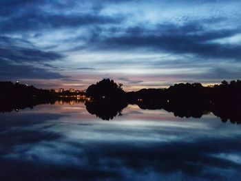 Scenic view of lake against sky at sunset