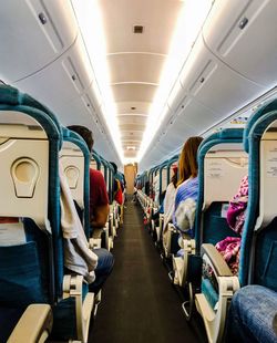 Passengers sitting on seat in airplane