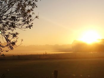 Scenic view of field against sky during sunset