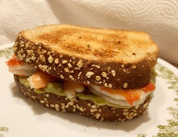 High angle view of bread in plate on table