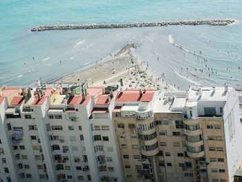 High angle view of buildings in city