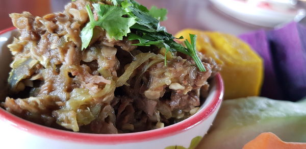 Close-up of meal served in bowl