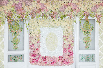 Close-up of pink flowers on window