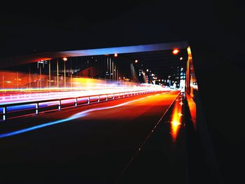 Light trails on road at night