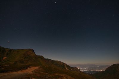 Scenic shot of mountain range against clear sky