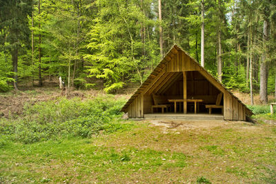 View of hut in forest