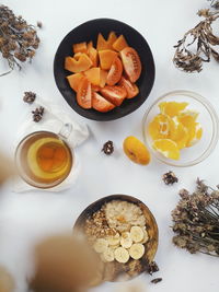 High angle view of breakfast on table