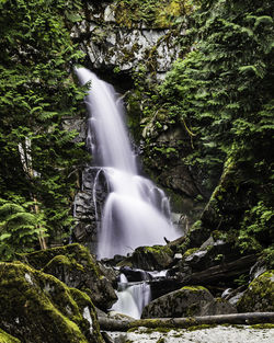 Deep forest long exposure waterfall