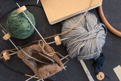 High angle view of wool on table