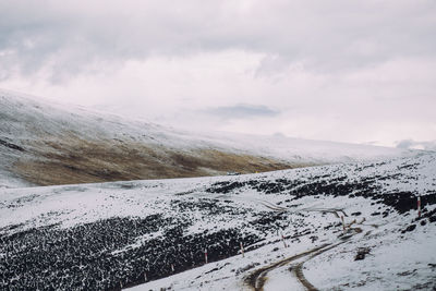 Scenic view of landscape against sky during winter