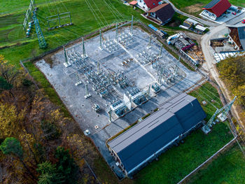 High angle view of buildings in city