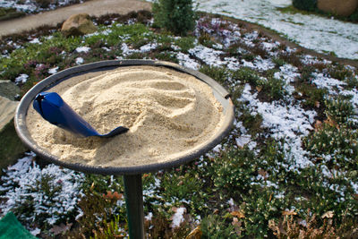 High angle view of fountain in garden