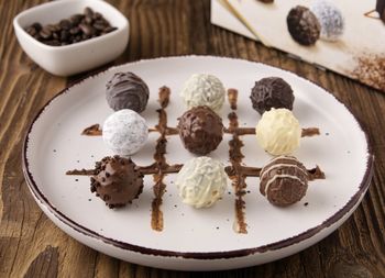 Close-up of dessert in plate on table