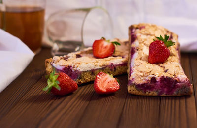 Close-up of breakfast served on table