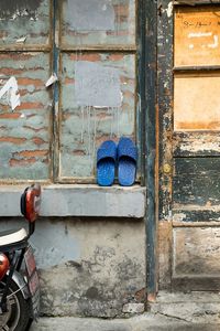 Close-up view of blue wall