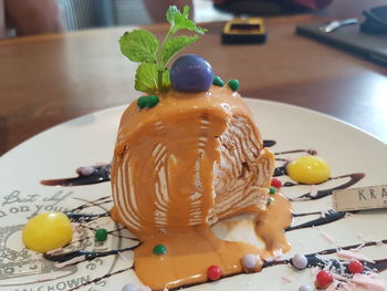 Close-up of dessert on table