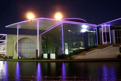 Illuminated building at night