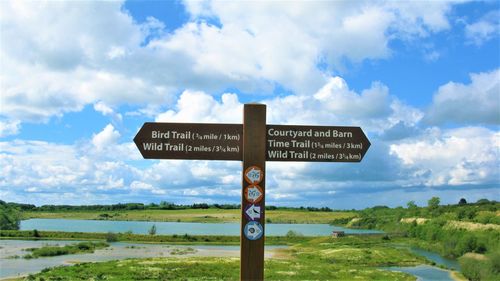 Trail sign at college lake in buckinghamshire. wetland and bird watching. a day out.