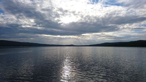 Scenic view of lake against sky during sunset