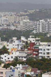 High angle view of buildings in city