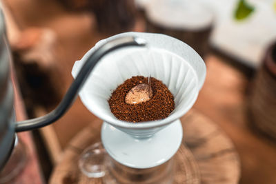 High angle view of coffee on table