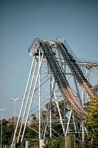 Low angle view of rollercoaster against clear sky