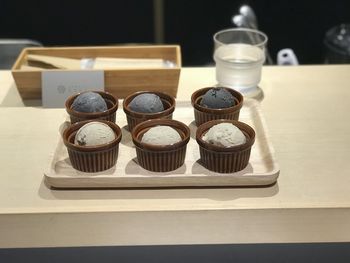 High angle view of dessert on table