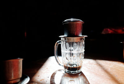 Close-up of water in glass on table