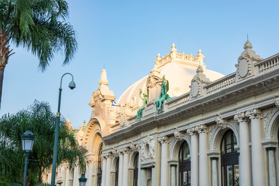 Low angle view of historic building against clear sky