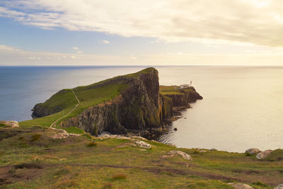 Scenic view of sea against sky in skye island, scotland