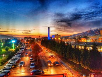 Cars on road in city at night