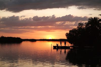 Scenic shot of calm lake at sunset