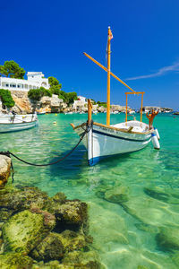 Boat moored on sea