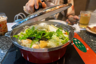 Close-up of meal served on table