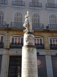 Low angle view of statue against building