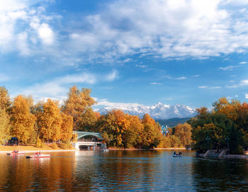 Scenic view of lake against sky during autumn