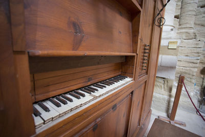 High angle view of piano