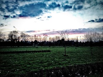 Scenic view of field against sky during sunset