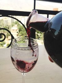 Close-up of beer glass on table