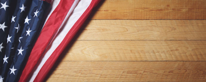 High angle view of wooden table