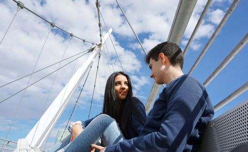 Low angle view of sailboat against sky