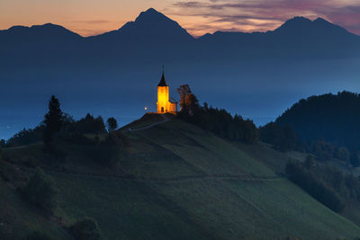 Scenic view of mountain against sky during sunset