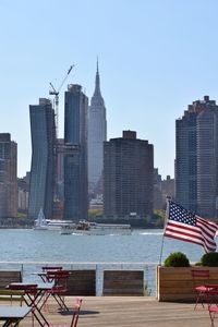 City skyline with river in background